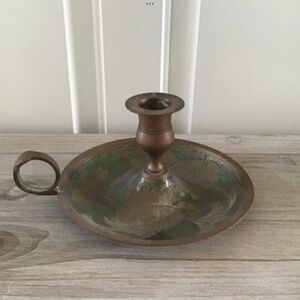 Vintage India Brass Candle Stick Green Bronze Candle Holder Candlestick Handle